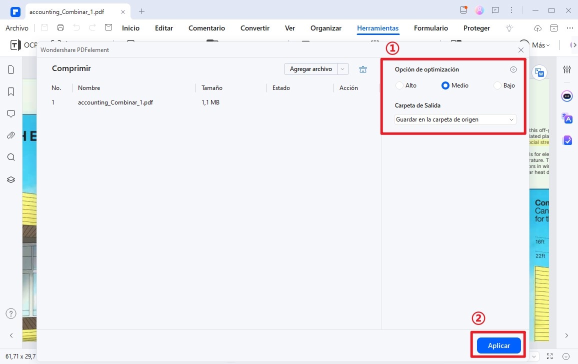 utilizar compresión en PDFelement